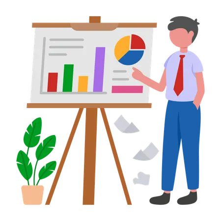 Junge hält Studienpräsentation  Illustration