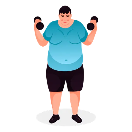 Junge hebt Hantel im Fitnessstudio  Illustration