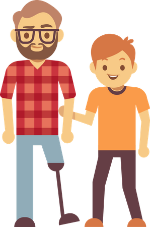 Junge hilft behindertem Mann  Illustration