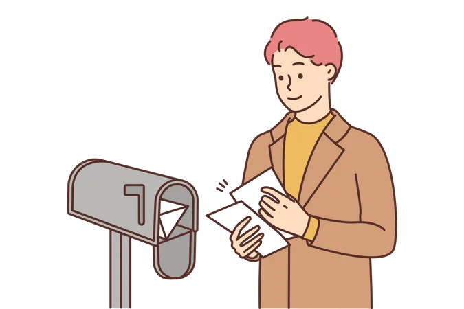 Junge holt Post aus dem Briefkasten  Illustration