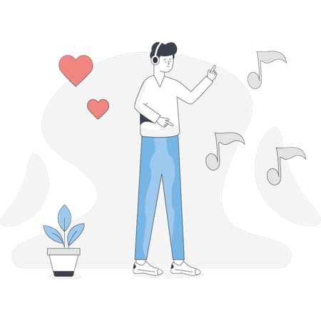 Junge hört Musik  Illustration