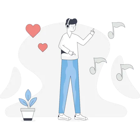 Junge hört Musik  Illustration