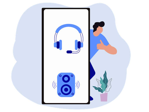 Junge hört Musik auf dem Handy  Illustration