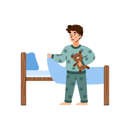 Junge im Pyjama geht schlafen  Illustration