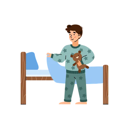 Junge im Pyjama geht schlafen  Illustration