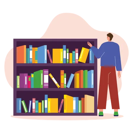 Junge in der Bibliothek  Illustration