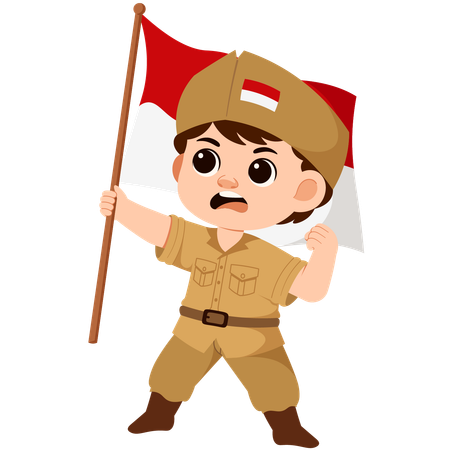 Junge indonesische Soldaten mit Flagge  Illustration