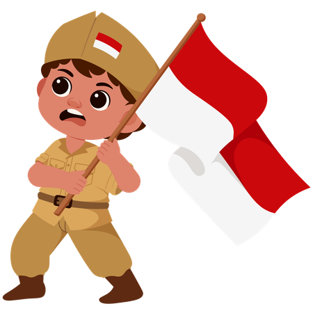 Junge indonesische Soldaten mit Flagge  Illustration