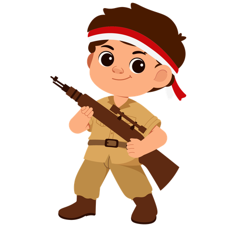 Junge indonesischer Soldat mit Gewehr  Illustration