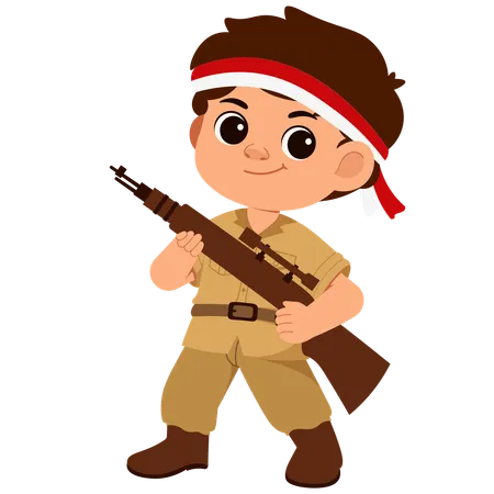 Junge indonesischer Soldat mit Gewehr  Illustration