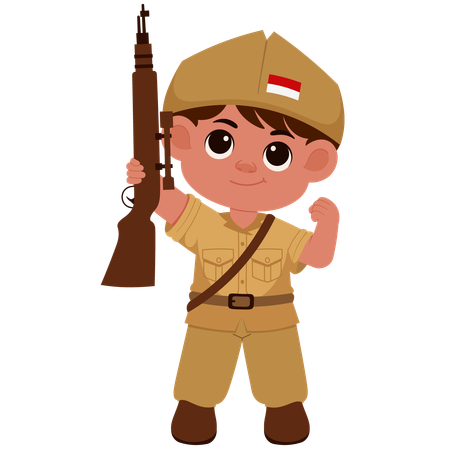 Junge indonesischer Soldat mit Gewehr  Illustration