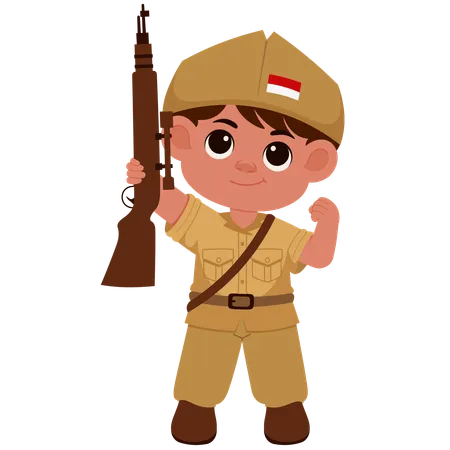 Junge indonesischer Soldat mit Gewehr  Illustration