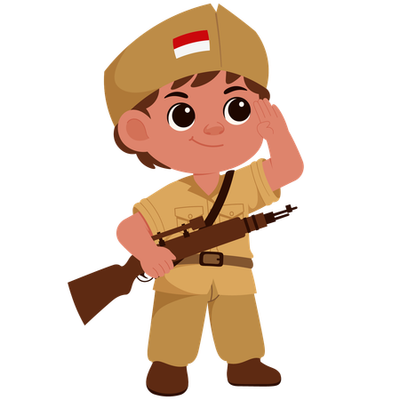 Junge indonesischer Soldat mit Gewehr  Illustration