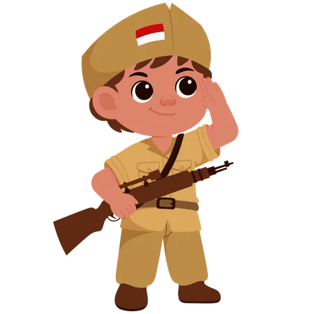 Junge indonesischer Soldat mit Gewehr  Illustration