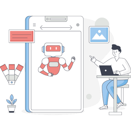 Junge interagiert mit Chat-Roboter  Illustration