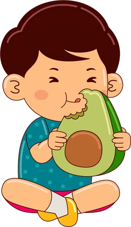 Junge isst Avocado  Illustration