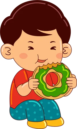 Junge isst Donut  Illustration