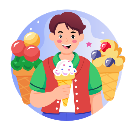 Junge isst Eis auf Party  Illustration