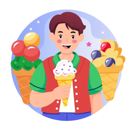 Junge isst Eis auf Party  Illustration