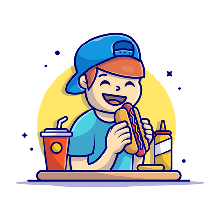 Junge isst Hotdog  Illustration