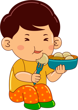Junge isst Fleischball  Illustration