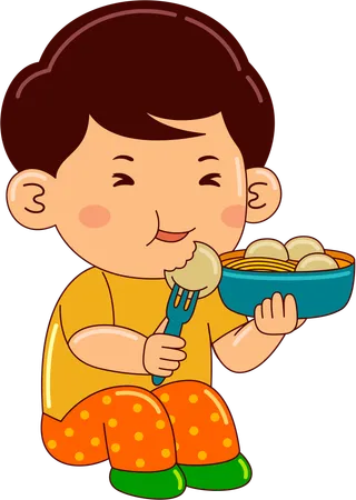 Junge isst Fleischball  Illustration