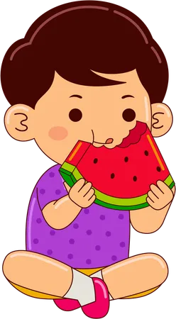 Junge der wassermelone isst  Illustration