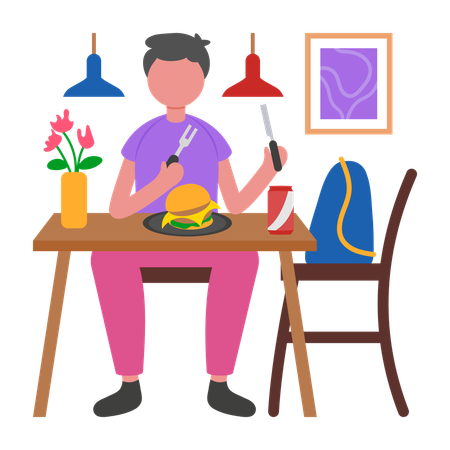 Junge isst zu Hause Mittagessen  Illustration