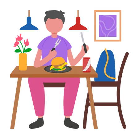 Junge isst zu Hause Mittagessen  Illustration