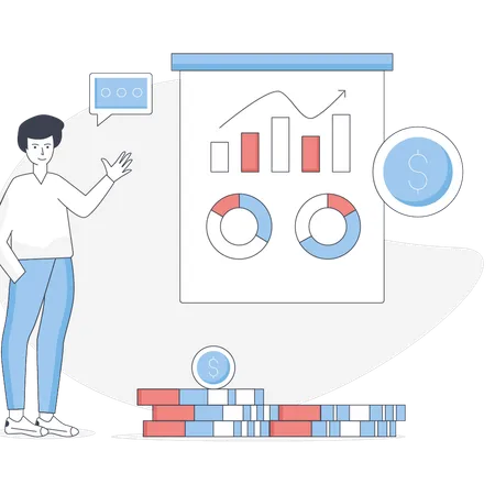 Junge analysiert Geschäftsgewinn  Illustration