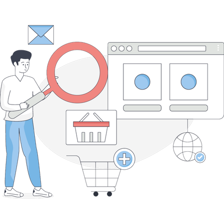 Junge ist Analyse SEO E-Commerce  Illustration