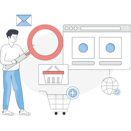 Junge ist Analyse SEO E-Commerce  Illustration