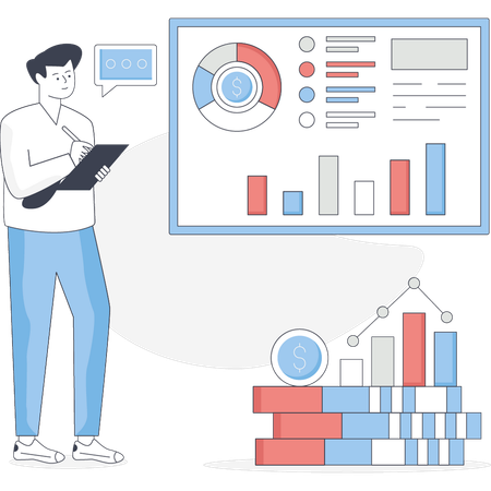 Junge analysiert Wirtschaftsdiagramm  Illustration