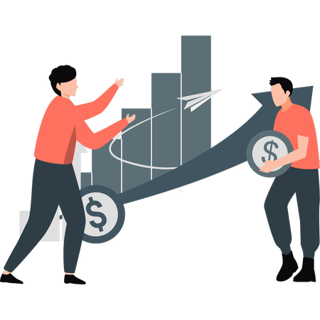 Junge Burschen diskutieren steigende Kurve  Illustration