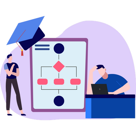 Junge Jungen betrachten Graduierungs-Flussdiagramm  Illustration