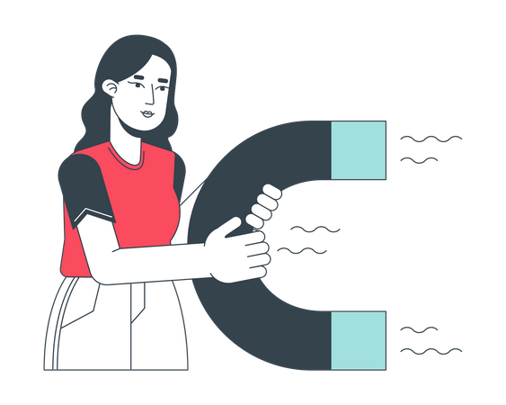 Junge kaukasische Frau hält Magnet  Illustration