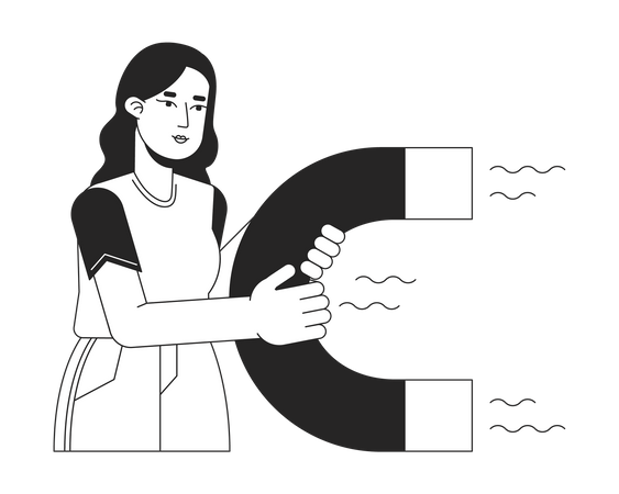 Junge kaukasische Frau hält Magnet  Illustration