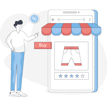 Junge kauft Stoff online  Illustration
