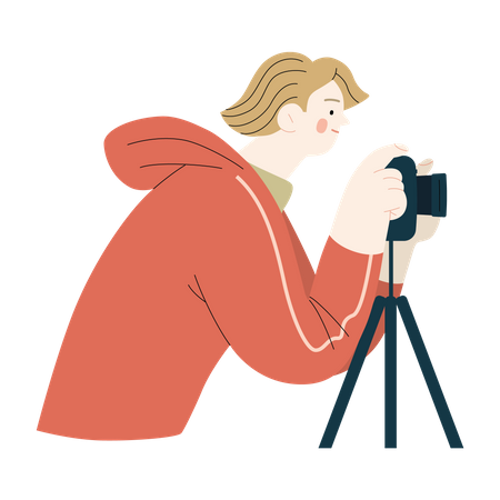 Junge klickt mit Kamera auf Foto  Illustration