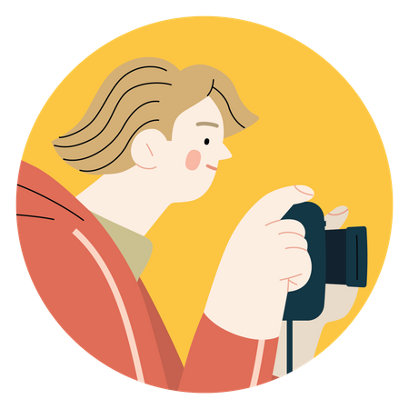 Junge klickt mit Kamera auf Foto  Illustration