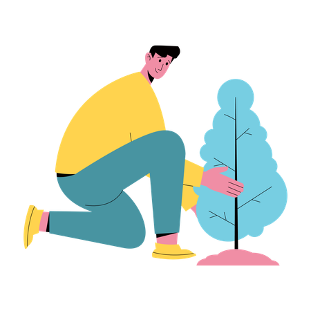 Junge kümmert sich um Baum  Illustration