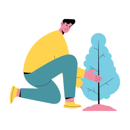 Junge kümmert sich um Baum  Illustration