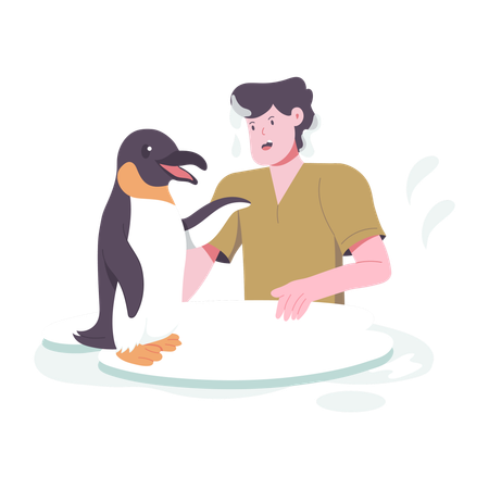 Junge kümmert sich um Pinguine  Illustration