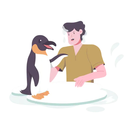 Junge kümmert sich um Pinguine  Illustration