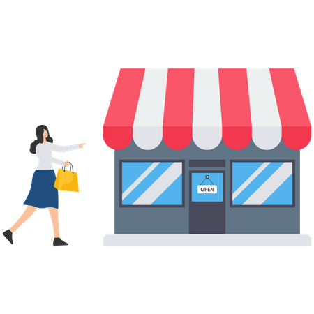 Junge Kundin mit Einkaufstüten beim Einkauf in einem Multi-Channel-Store  Illustration