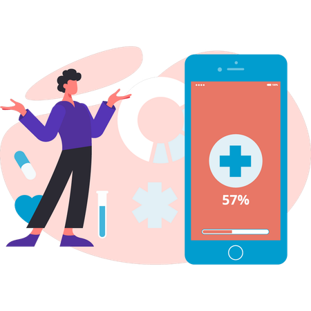 Junge lädt medizinische Anwendung auf Handy herunter  Illustration