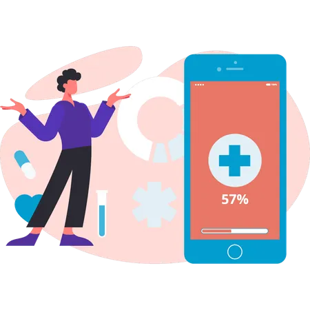 Junge lädt medizinische Anwendung auf Handy herunter  Illustration