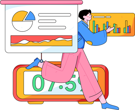 Junge läuft für Geschäftspräsentation  Illustration