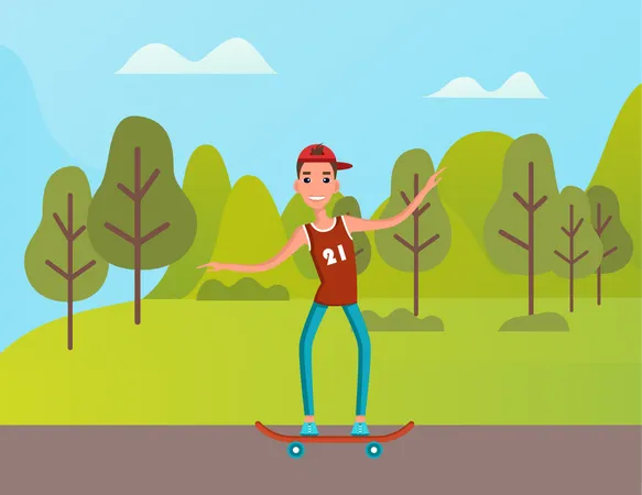 Junge beim Schlittschuhlaufen im Park  Illustration