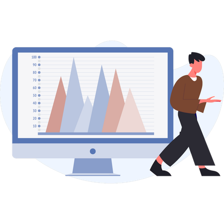 Junge läuft in der Nähe eines Monitordiagramms  Illustration